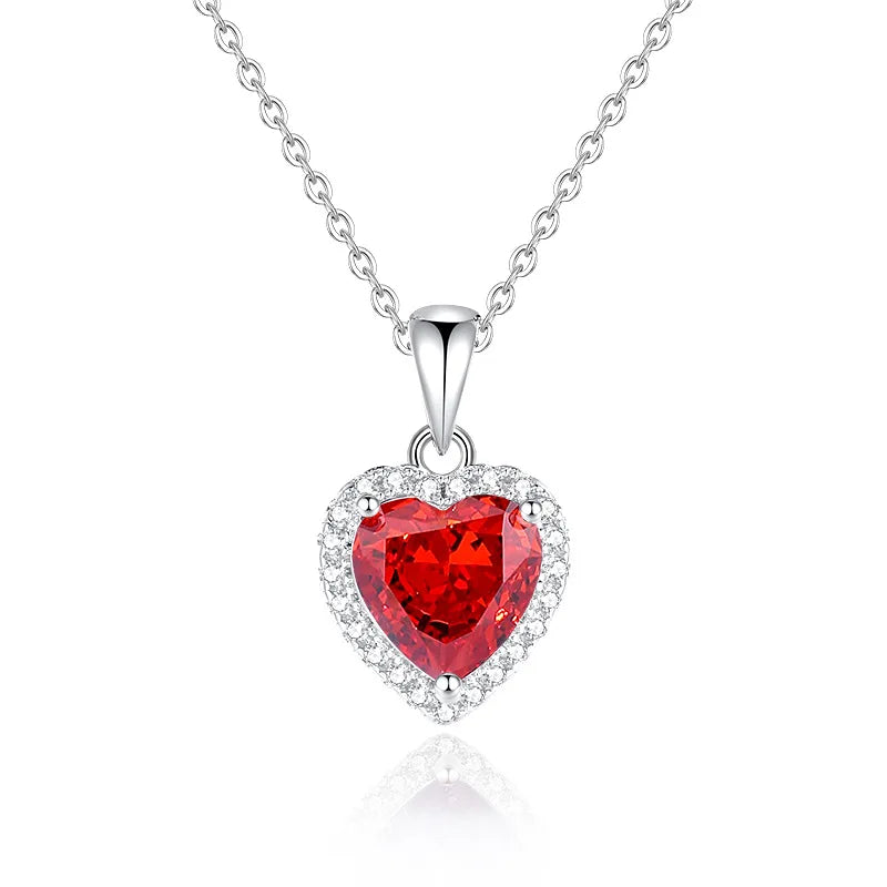 Shining Luxury love Clavicle Chain 925 Sterling Silver Rhodium Plated Full Diamond Cubic Zirconia Heart Shaped Pendant Neckla