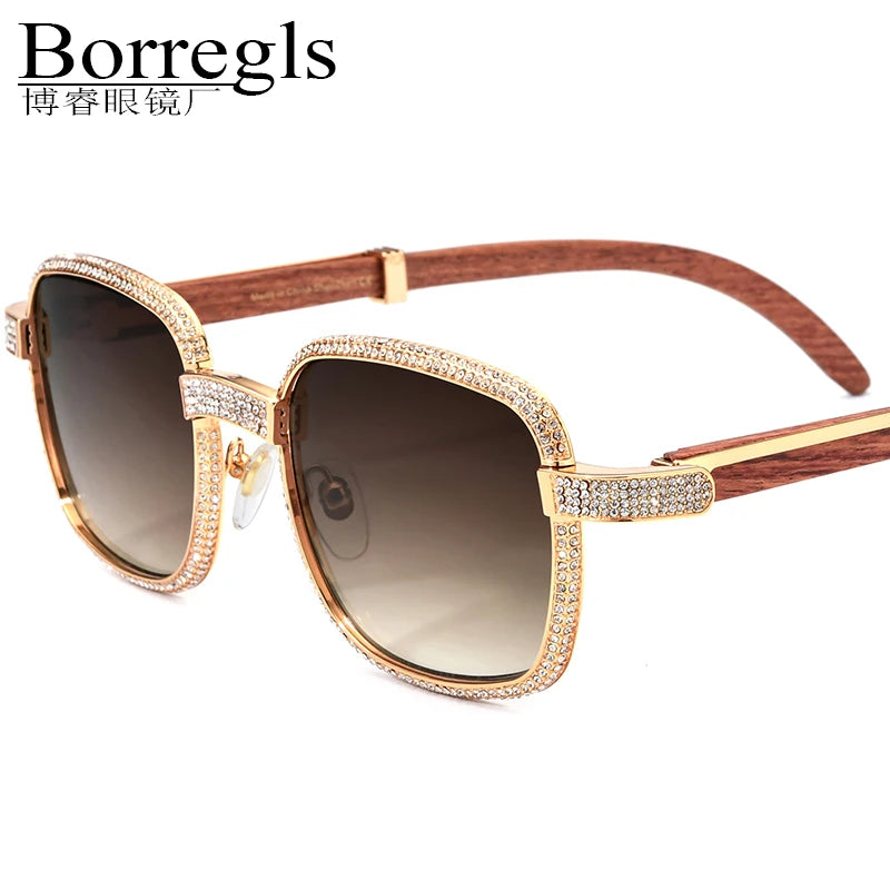 Borregls Diamond Wood Sunglasses Men Full-Rim Square Sun Glasses for Women New Luxury Brand Designer Optical Eyewear 17550180