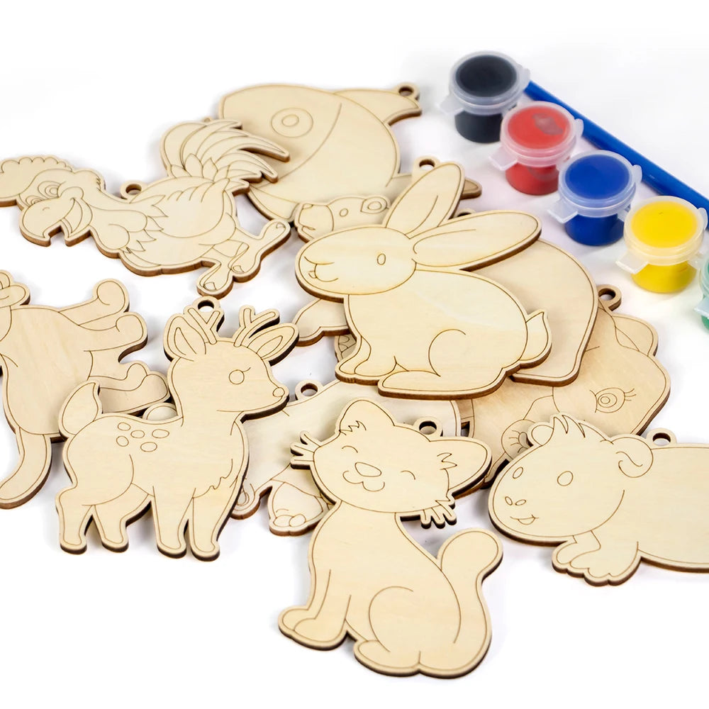 Unfinished Wooden Dinosaur Animal Cutouts Wood Animal Craft Painting Kit for Home Decor DIY Painting