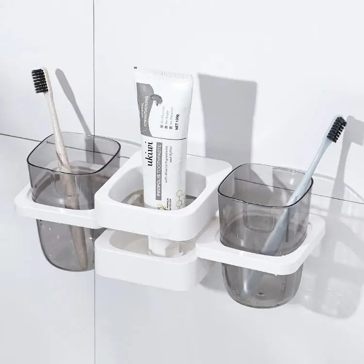 Plastic Wall Mounted Toothbrush Holder Bathroom Accessories Three in One Toothbrush Cup Holder Set