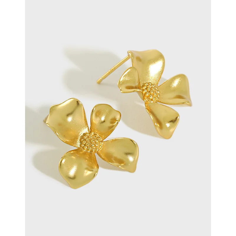 Newest Style S925 Sterling Silver Simple Flower Stud Earrings Female 18K Gold Earrings Fashion Jewelry Earrings Women Wholesa