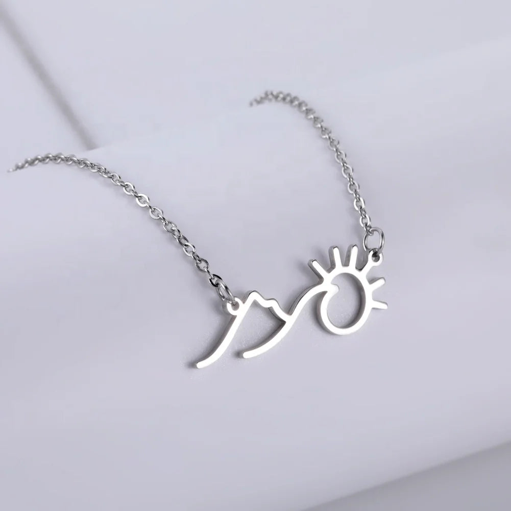 Romantic Mountain Sea Sunrise Necklace Women Girls Stainless Steel Statement Pendant Necklaces Choker Fashion Jewelry Wholesa