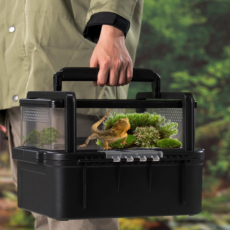 Black Reptile Feeding & Breeding Box Plastic 37x30x24cm for Bearded Geckos Dragons Lizards Spiders Frogs & Scorpions