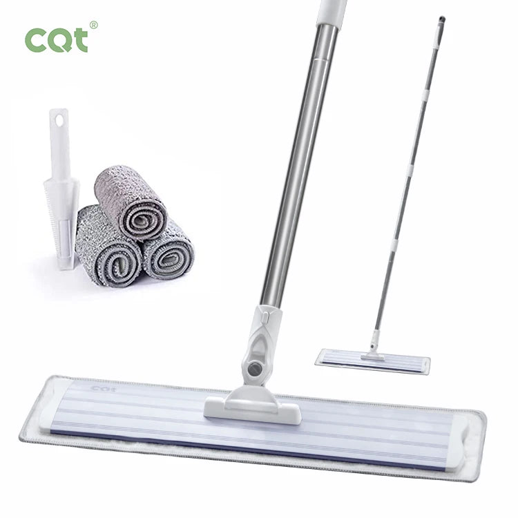 Professional Flat Mop Floor Cleaning System with Swivel Stainless Steel Handle Microfiber Wet & Dust Mopping
