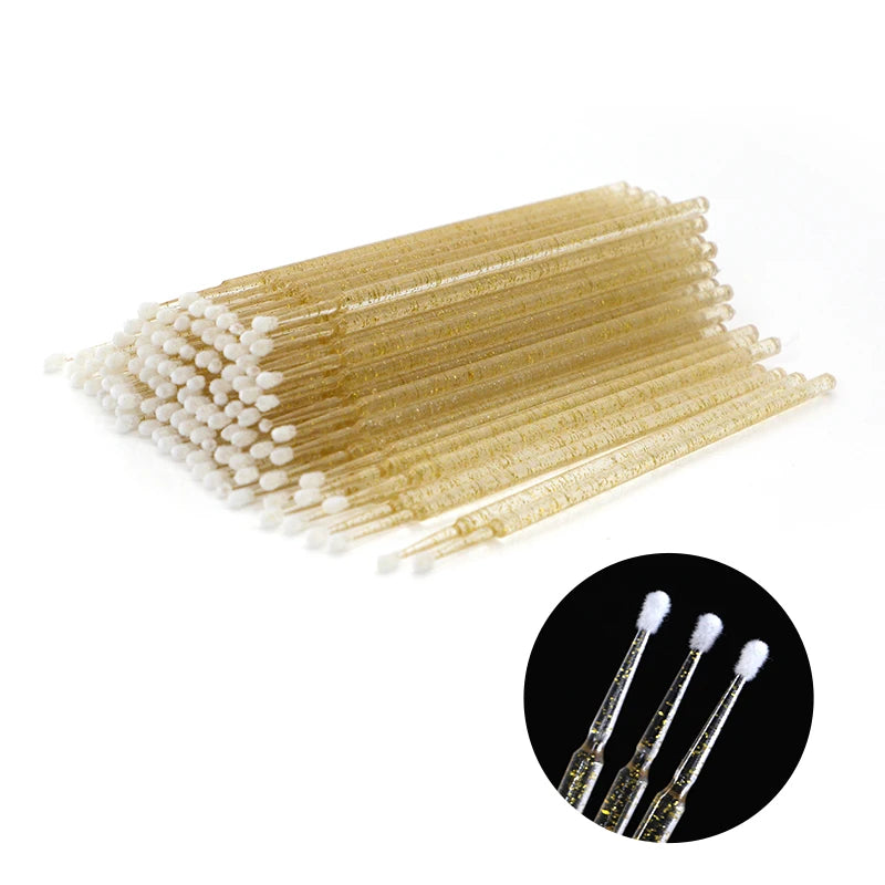Pink Disposable Adhesive Cotton Plastic Glitter Tool Applicator Swab Wand Brush Stick Extension Lash Microbrush Micro Eye Den