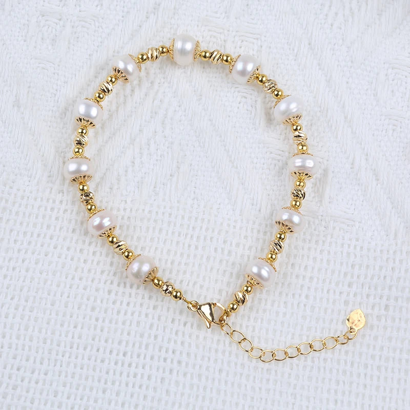 Wholesale Jewelry Supplies Simple Design 7-8mm Button Pearl Bracelet for Women