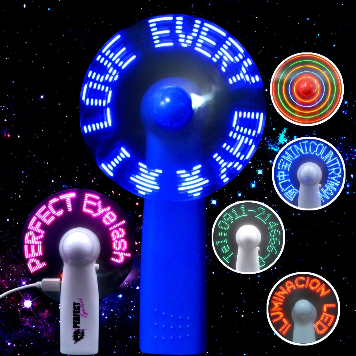 New Arrival 2025 Battery Replaceable Handheld LED Fan Customized Message Display Mini Flashing Fan