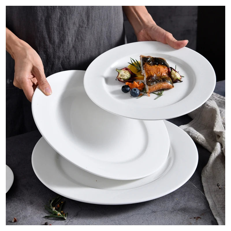 Wholesale Custom Eco-Friendly White Ceramic Plates Dining Set Porcelain Tableware for Restaurant Catering Serving for Hotels