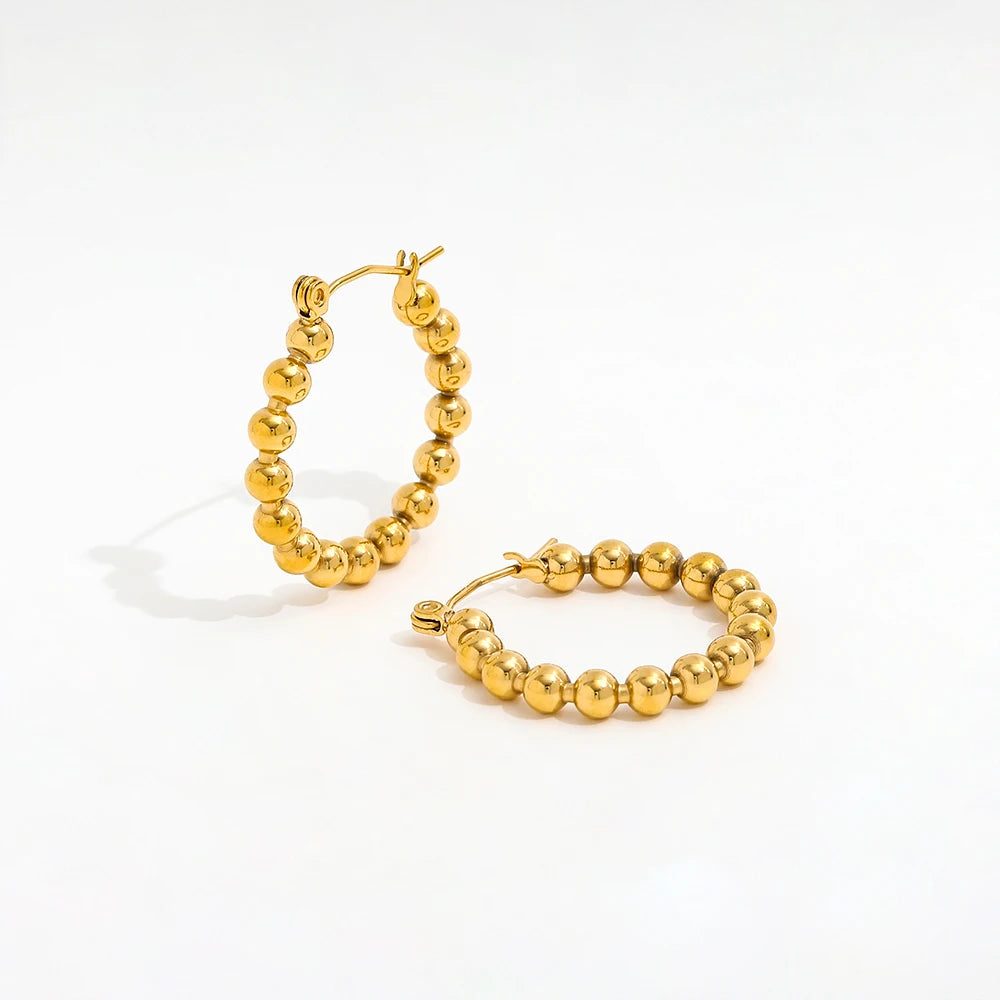 Fenny Waterproof&Tarnish Free Versatile Trend Bead Pave Hoop EarringsFor Women Wholesale Stainless Steel Ladies Jewelry