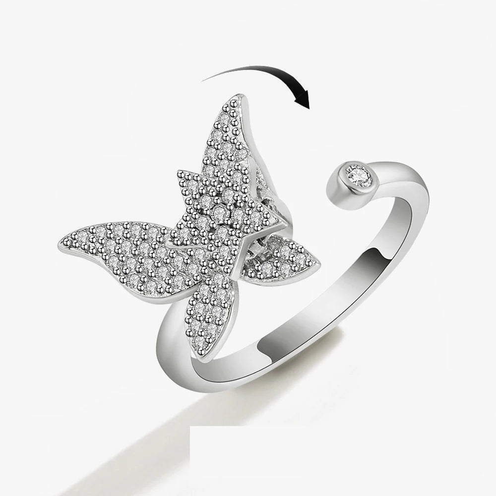 New Valentine Girl Friend Gift Jewelry Anxiety Ring Spinning Fidget Anti Stress Butterfly Silver Zhejiang Gold Engagement Rin
