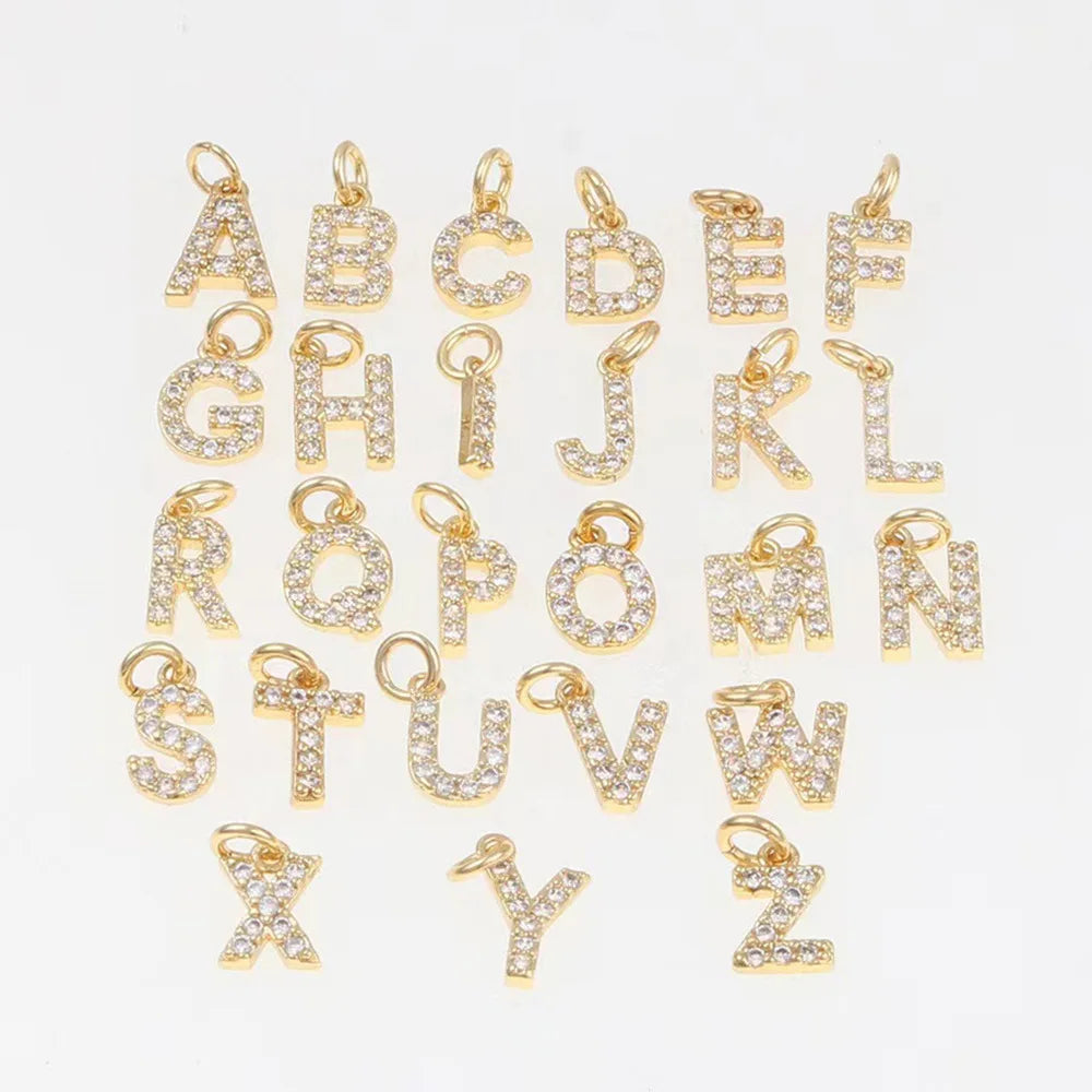 Fashion Dainty Palladium Silver 26 Letters CZ Gold Plated Gold Alphabet Letters Initial Necklace Pendant Jewelry Making Charm