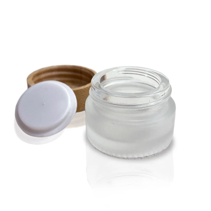 Low MOQ 5g Bamboo Design Eye Cream & Face Mask Frosted Glass Jar with Wooden Lid Injection Molding for Skin Care Packaging