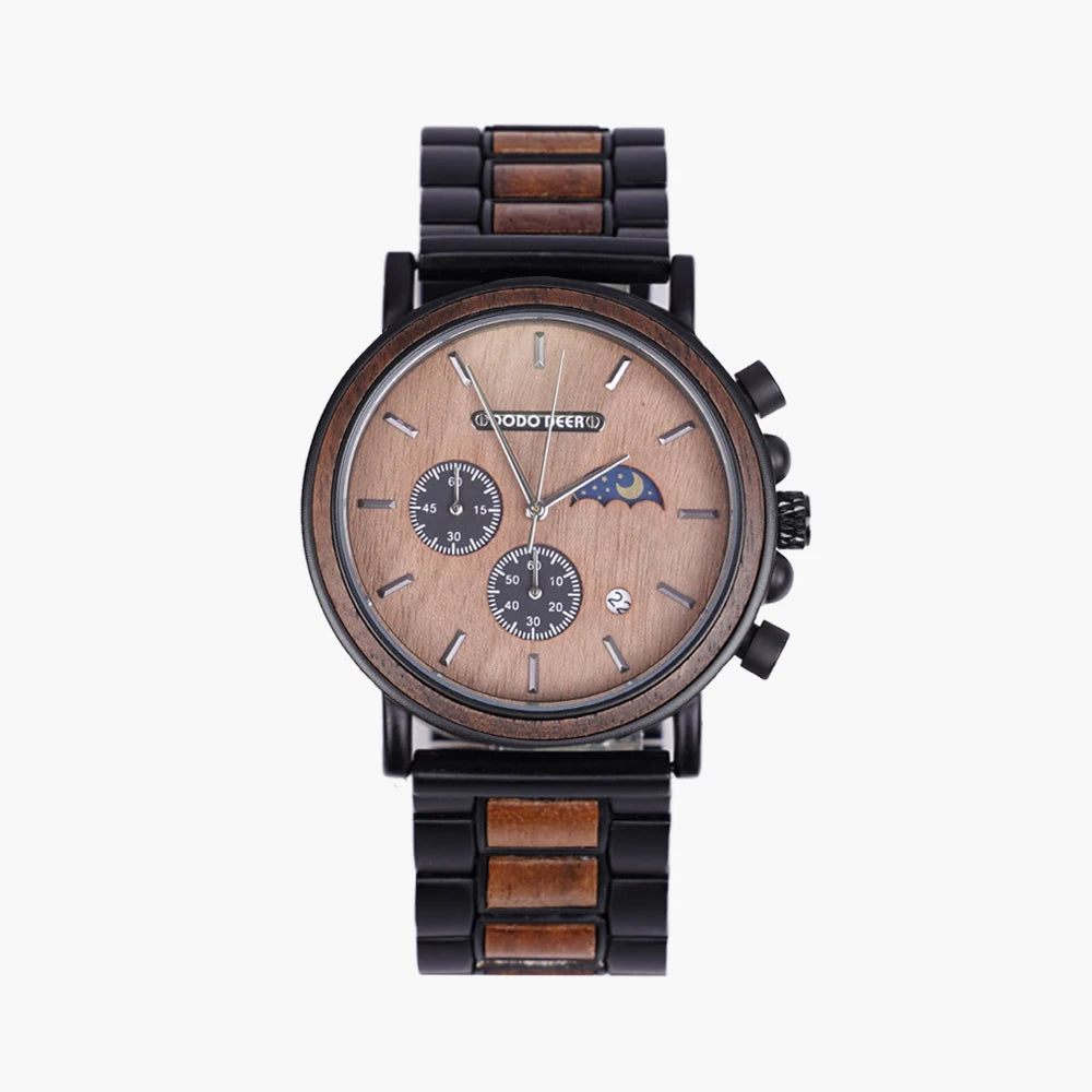 Wholesale Men's Luxury Wood Watch Stainless Steel Band Antique Fashion Pointer Dial Display Wrist Watch From Shenzhen Company