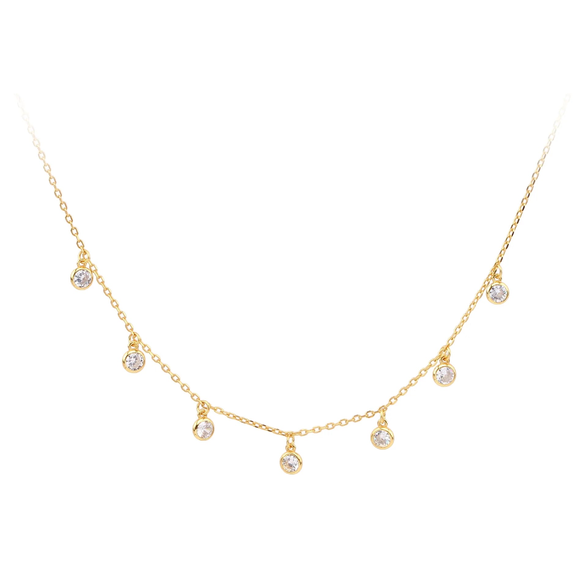 Dainty Gold-Plated Sterling Silver Women's Necklace Round Zircon Dangle Charm Bezel Setting Fashion Jewelry Gift for Annivers