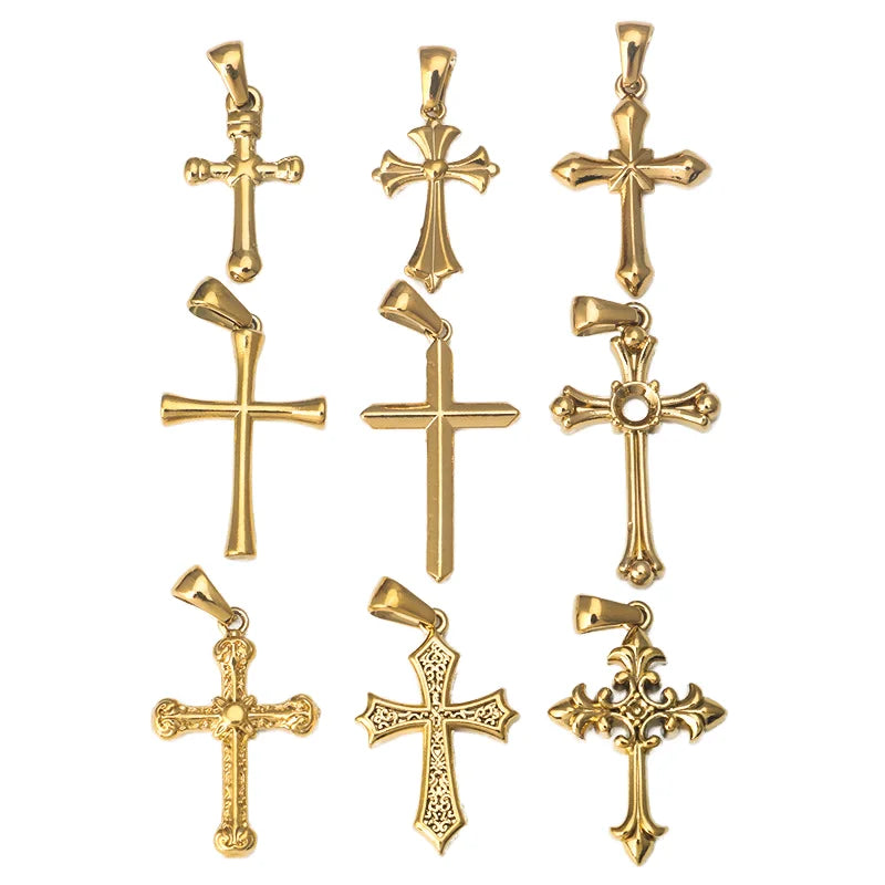 S1214 Small Non Tarnish Religious Religion Jewelry Supplies 18K Gold Plated Stainless Steel Cross Charm Pendants Religion