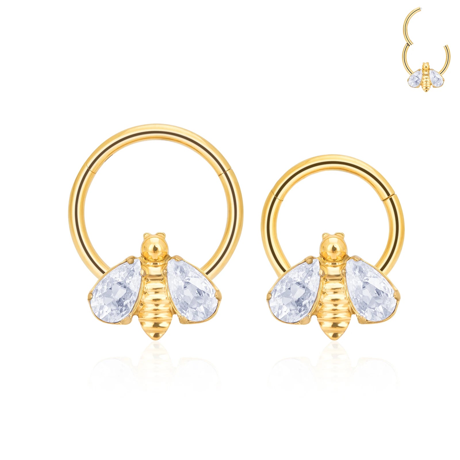 New Wholesale ASTM F136 Titanium  Bee Shape Zircon Segment Rings Nose Rings Lip Rings Clicker Piercing Jewelry