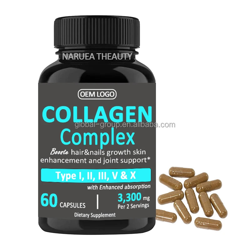 Customization Logo Black Label Skin Nails Beauty 5 Types Multi Collagen Complex Hair Capsules Collagen Biotin
