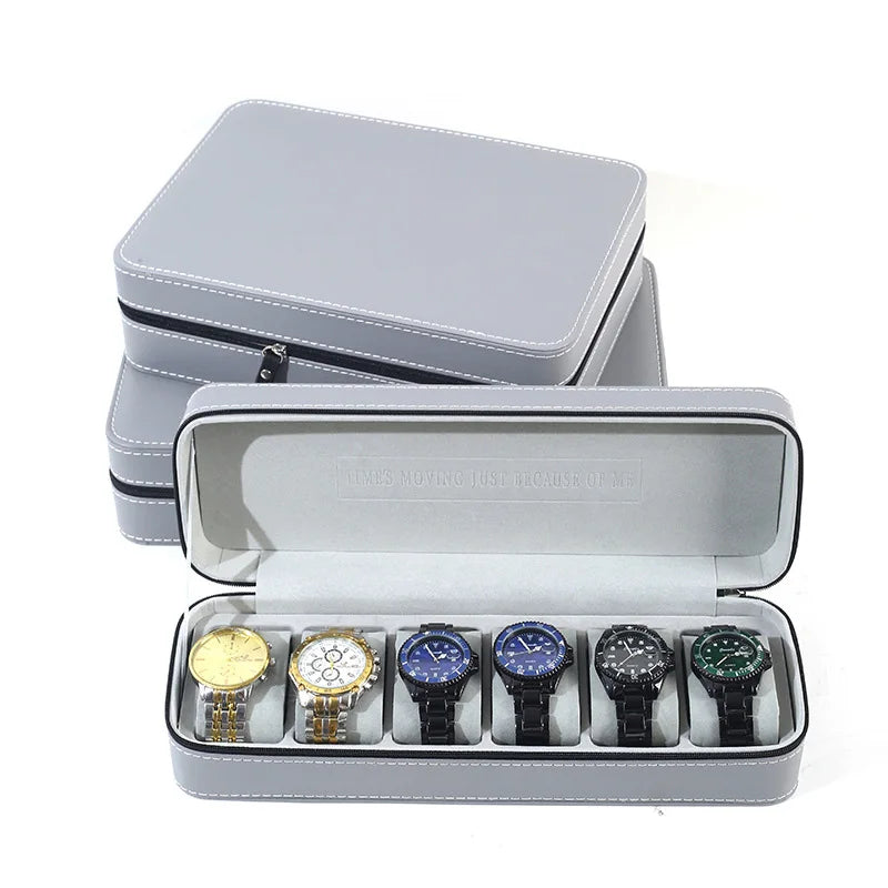Wholesale Stock George Brand PU Leather Travel Watch Display Package Case Zipper Bag Box 6-12 Slot Velvet Inner Custom Logo M