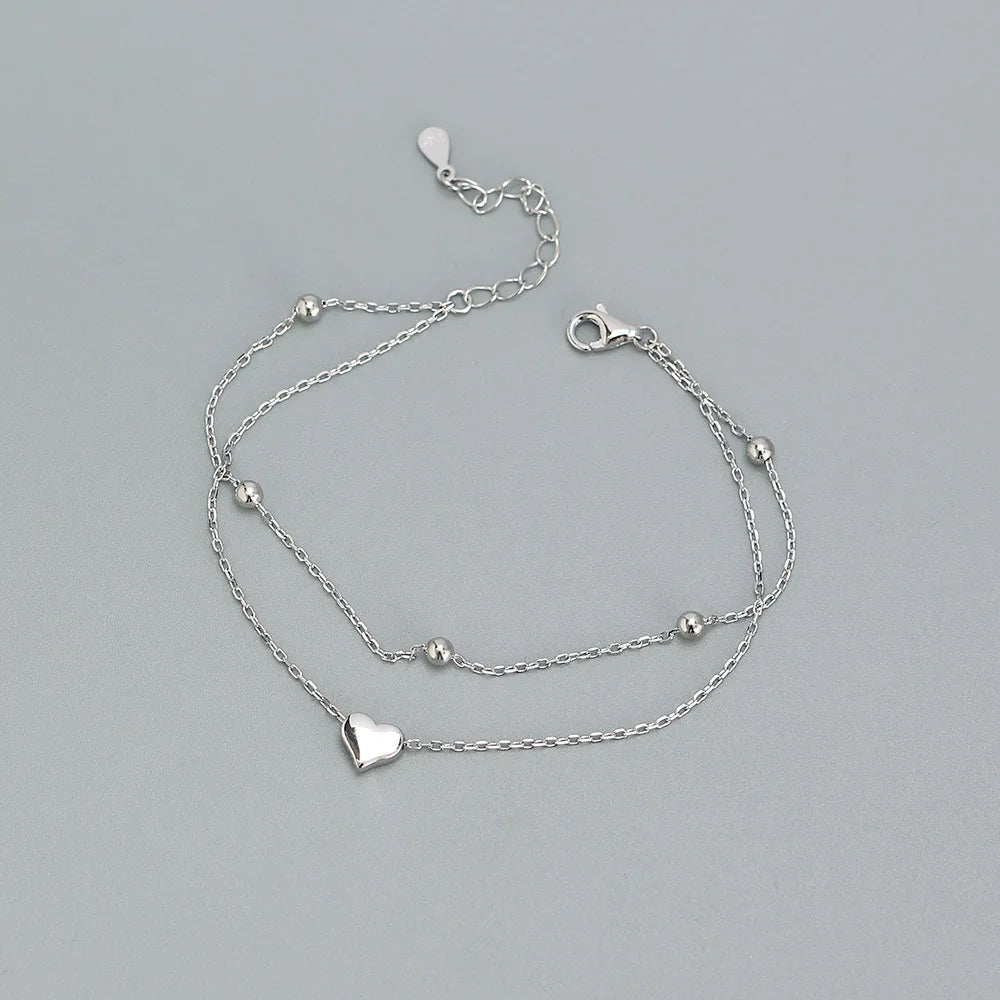 Exquisite Heart Love Charms Gold Plated 925 Sterling Silver Bracelet Women Fine Jewelry