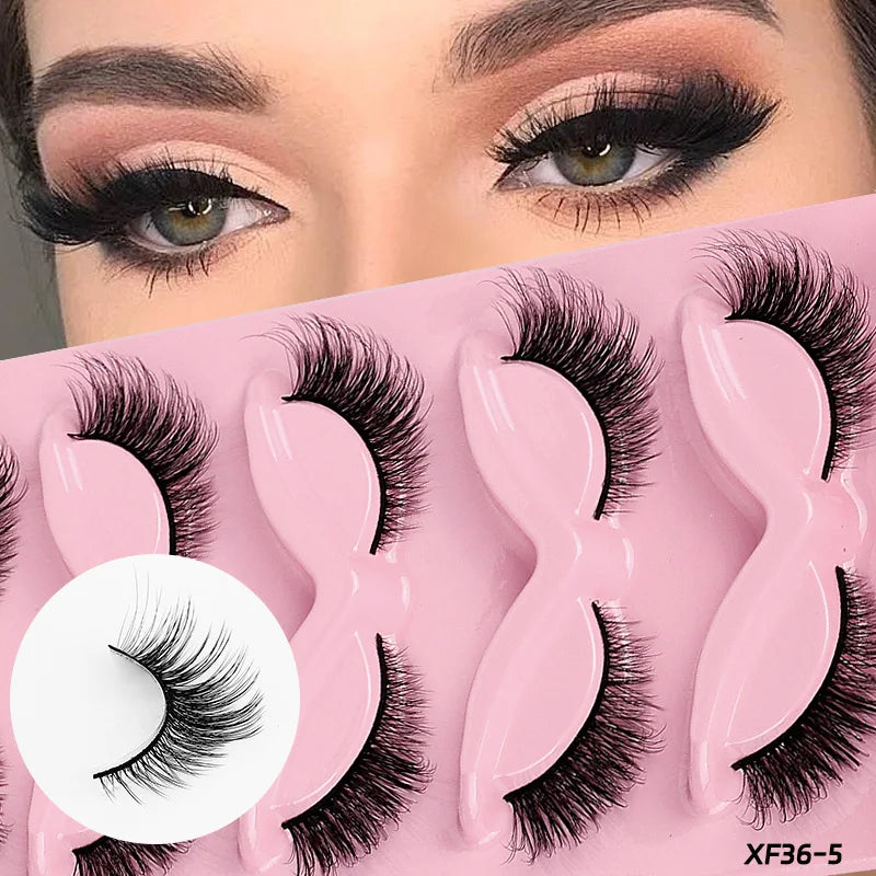 5 Pairs High Quality Half-Length Lashes Dense Curled Handmade Synthetic Hair False Eyelashes 0.07mm Thickness DIY Volume Eyel
