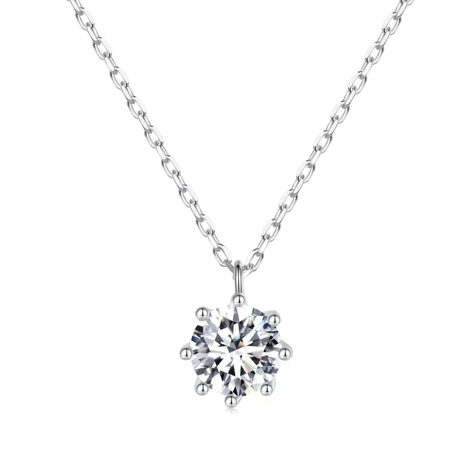 Classic 925 Sterling Silver Solitaire Diamond 7mm VVS Moissanite Rhodium Plated Women's Necklace with GRA Certificate