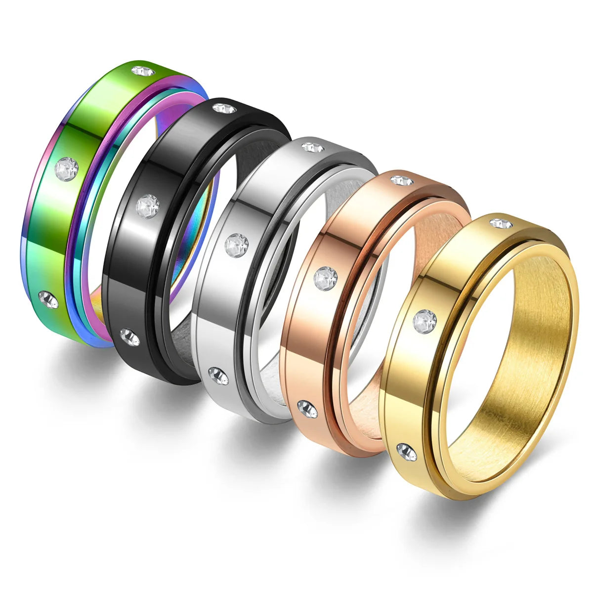 Unisex Stainless Steel Couple Ring with diamond Setting Rotating Design Simple Stylish and Luxurious High-end Jewelry.