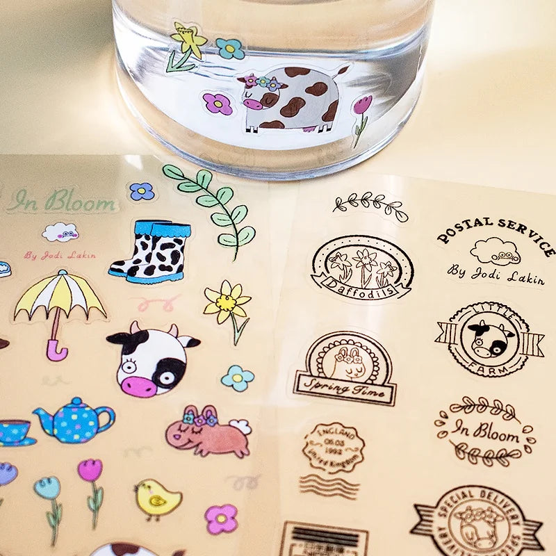 Custom Kiss Cut Cute Cartoon Animal Decorative Kawaii Kid Cartoon Transparent Sticker Sheets