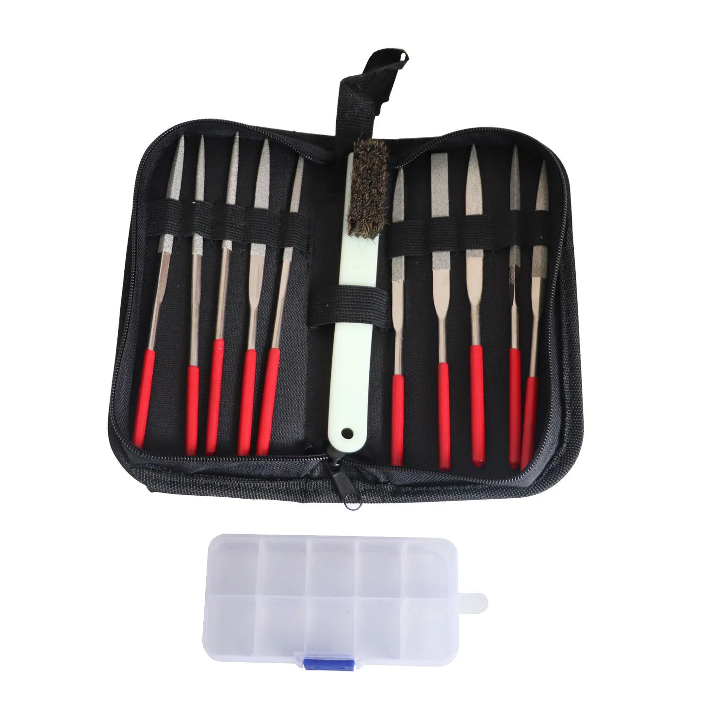 Auble 10pcs Durable Diamond Coated Needle Flat Files Small Tip Wood Metal Plastic Sanding Brush Storage Box 18cm Jewelry Tool