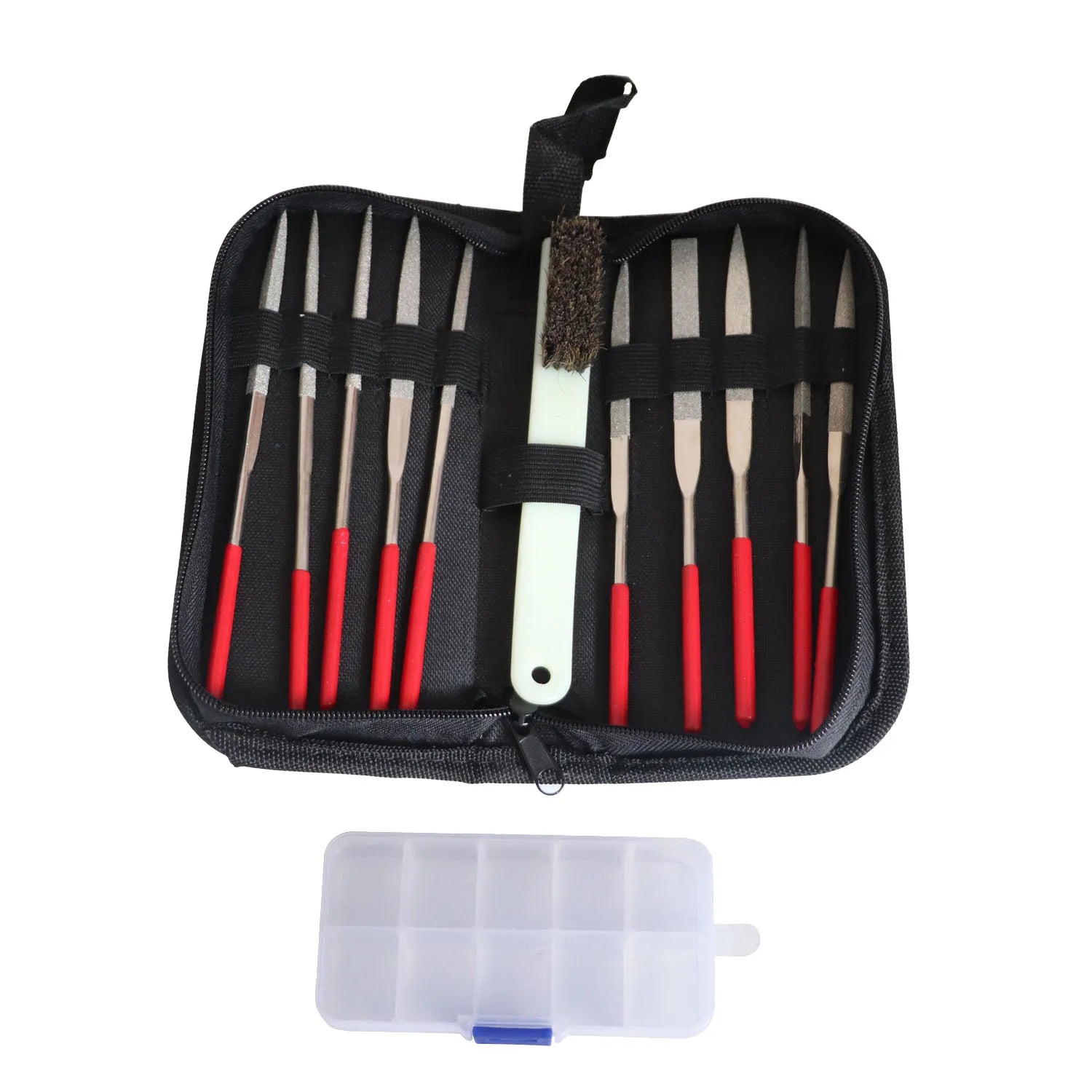 Auble 10pcs Durable Diamond Coated Needle Flat Files Small Tip Wood Metal Plastic Sanding Brush Storage Box 18cm Jewelry Tool