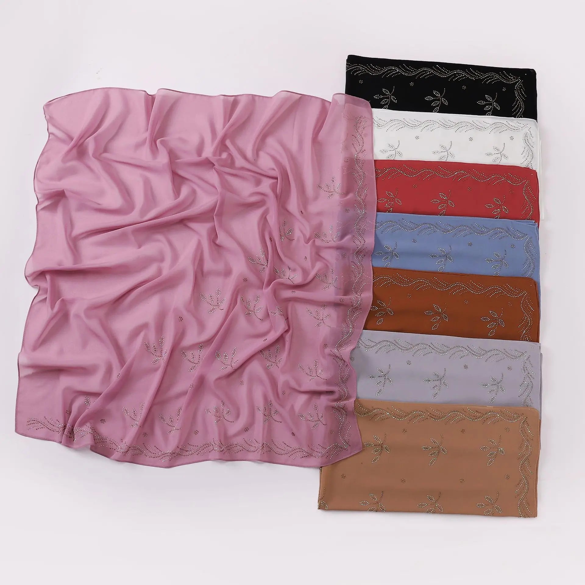 CCY Wholesale 90*90cm Chiffon Head Scarf Women Chiffon Hijabs With Rhinestones Muslim Square Chiffon Hijab