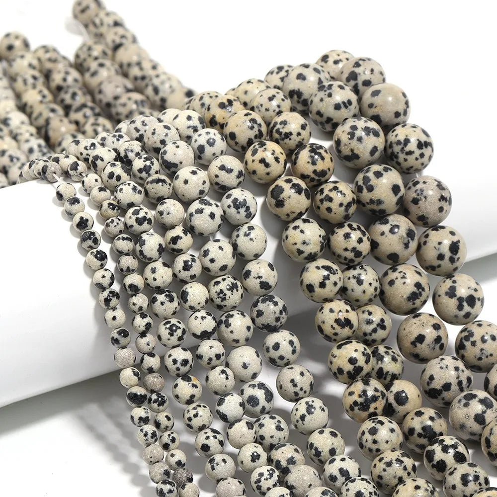 Natural Stone Spotted Dalmation Jaspers Round Loose Stone Beads for DIY Bracelet Necklace Earring Jewelry Making Accessories