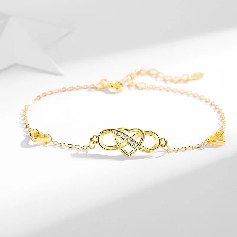 Fine Jewelry S925 Real 18k Gold Forever Love Infinity Women Bracelet 925 Sterling Silver Heart Infinity Charm Bracelet