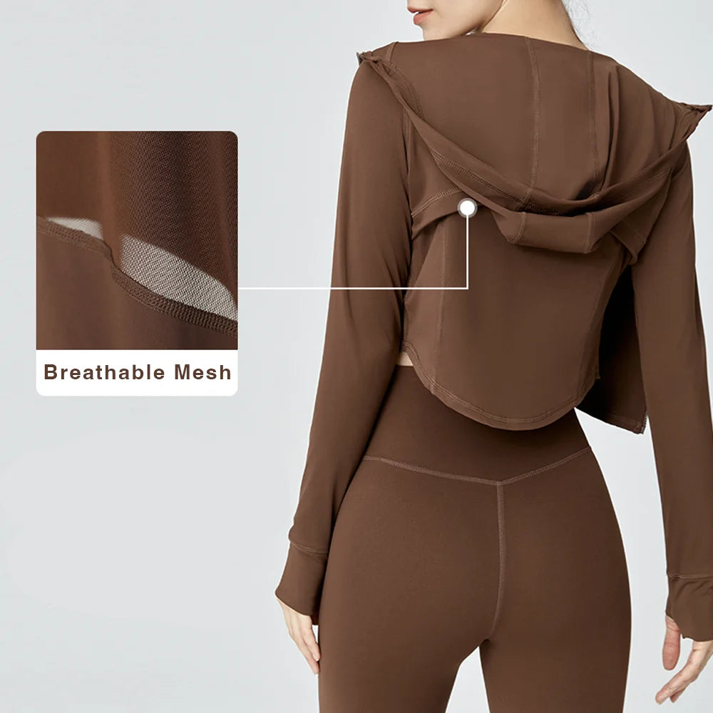OEM Nylon Quick Dry Hooded Long Sleeve Yoga Jacket for Women Gym Workout