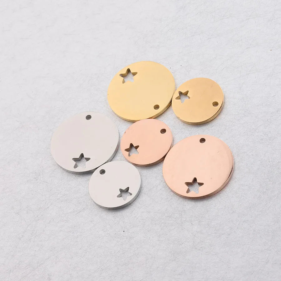 Factory Customization Mirror Polished Name Laser Engrave Pendant Stainless Steel Custom logo Star Charm for Jewelry Making