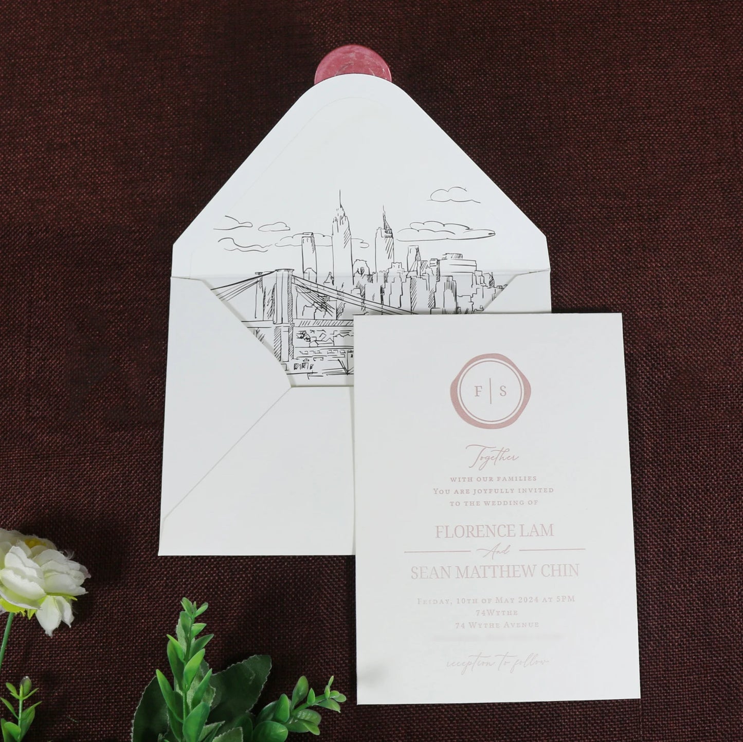 600 Gsm White Cotton Paper Wedding Invitation Letterpress Ink Print Card Lined Envelope