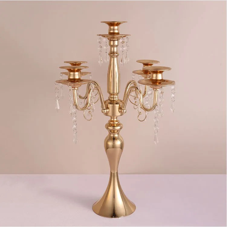 Wedding Props 5 Crystal Iron Electroplating Candlestick European Home Candle Table Decoration