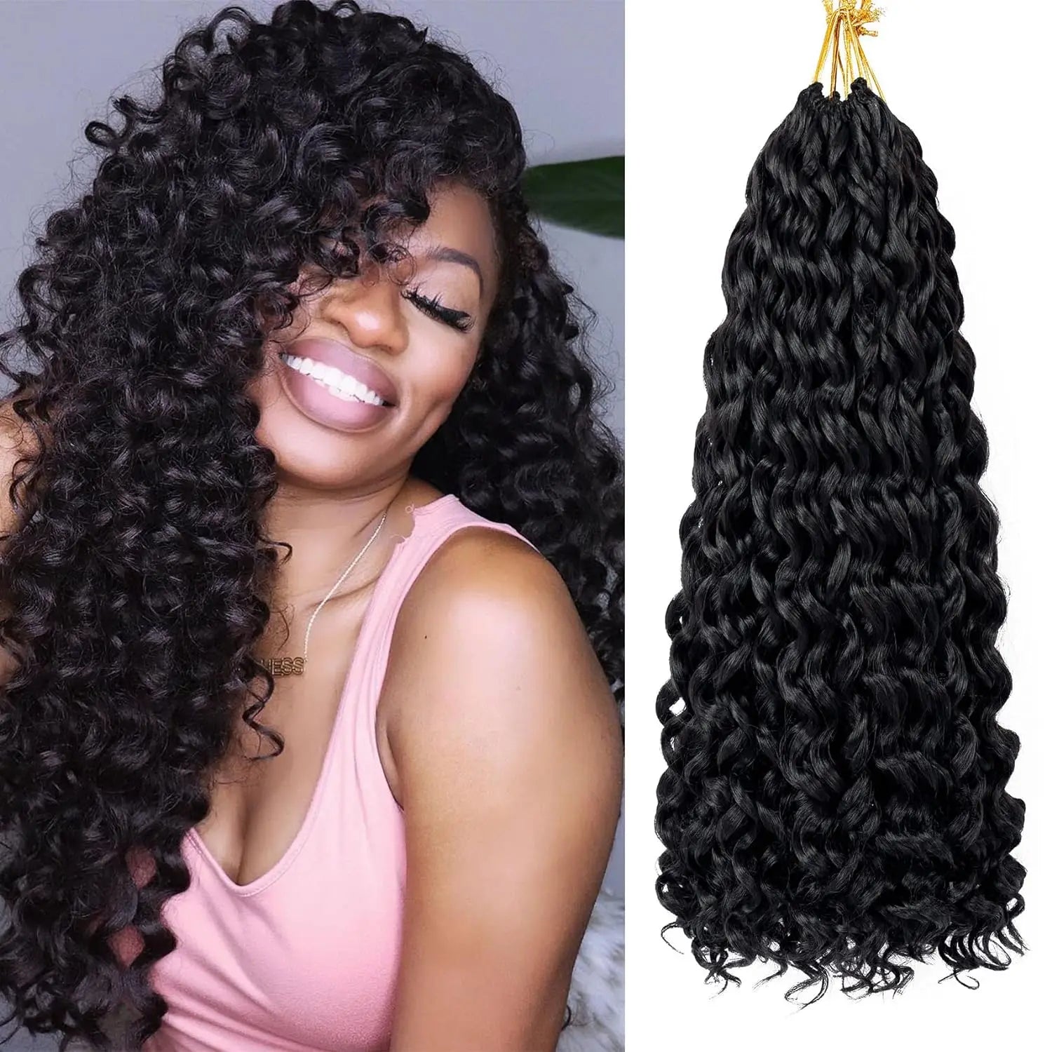 Curly Crochet Hair GoGo Curl Women Black Deep Wave Braiding Synthetic Dyed High Temperature Fiber Premium Fiber Bohemian Styl