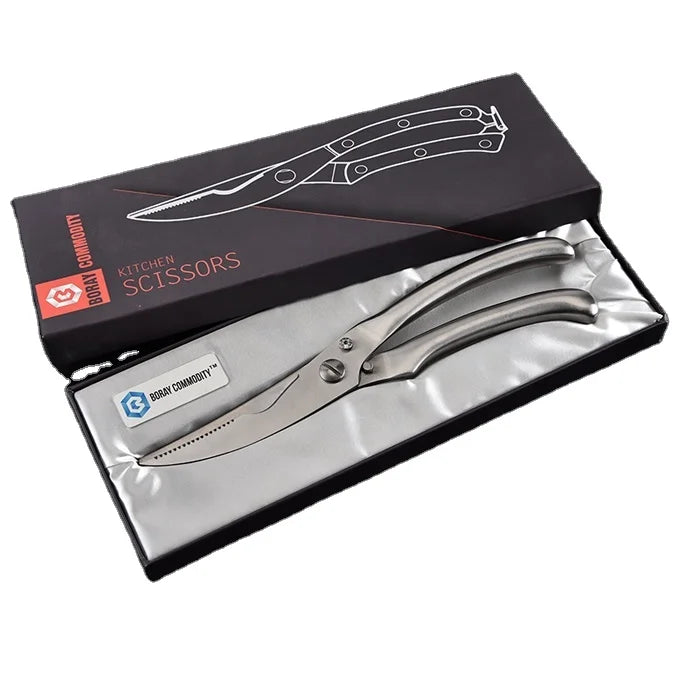 VW-KS-008 Embossed Exquisite Stainless Steel Luxury Handmade Double Blade Kitchen Scissors Multi-Use Turkey Chicken Gift Set