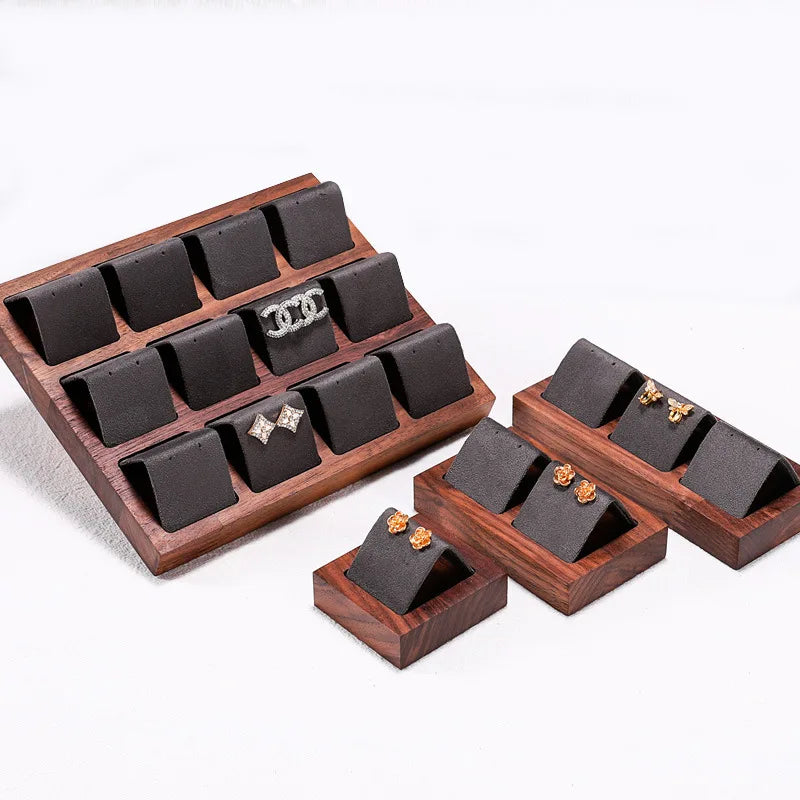 New Design Walnut Wooden Velvet Metal Paper Foam 1-12pcs Earring Jewelry Display Stand Custom Logo Tray Frame OEM Factory Dir