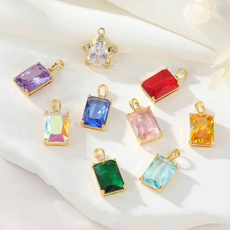 DIY Necklace Bracelet Jewelry Findings Charm Colorful Square Zircon Pendant Jewelry Making Charms