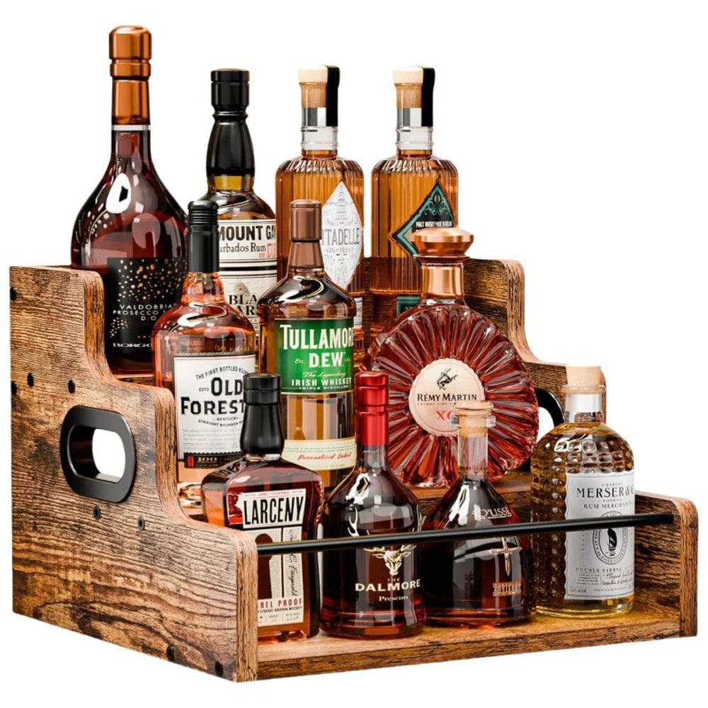 Tailai  3-Step Countertop Liquor Wine Rack Retro Bar Shelf Stand Home Mini Bar Coffee Syrup Display Shelf Whiskey Spirits
