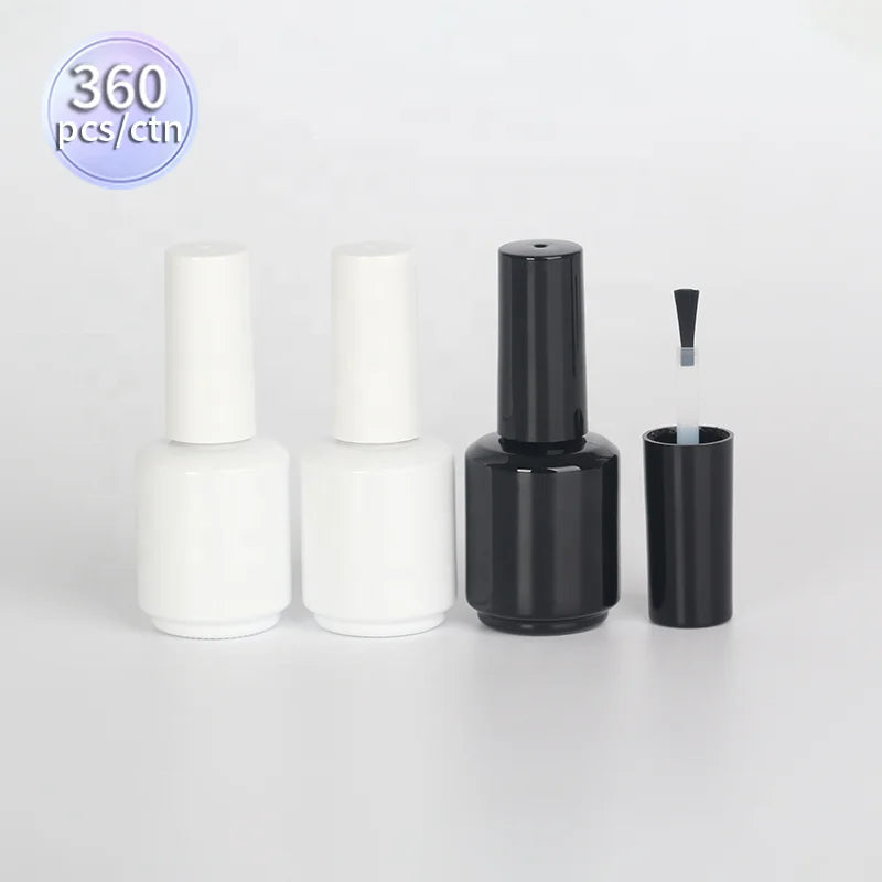 Matte Black 15ml round UV Gel Packaging Empty Nail Polish Glass Bottles with Brush 15ml Nail Polish Oil Storage Containers