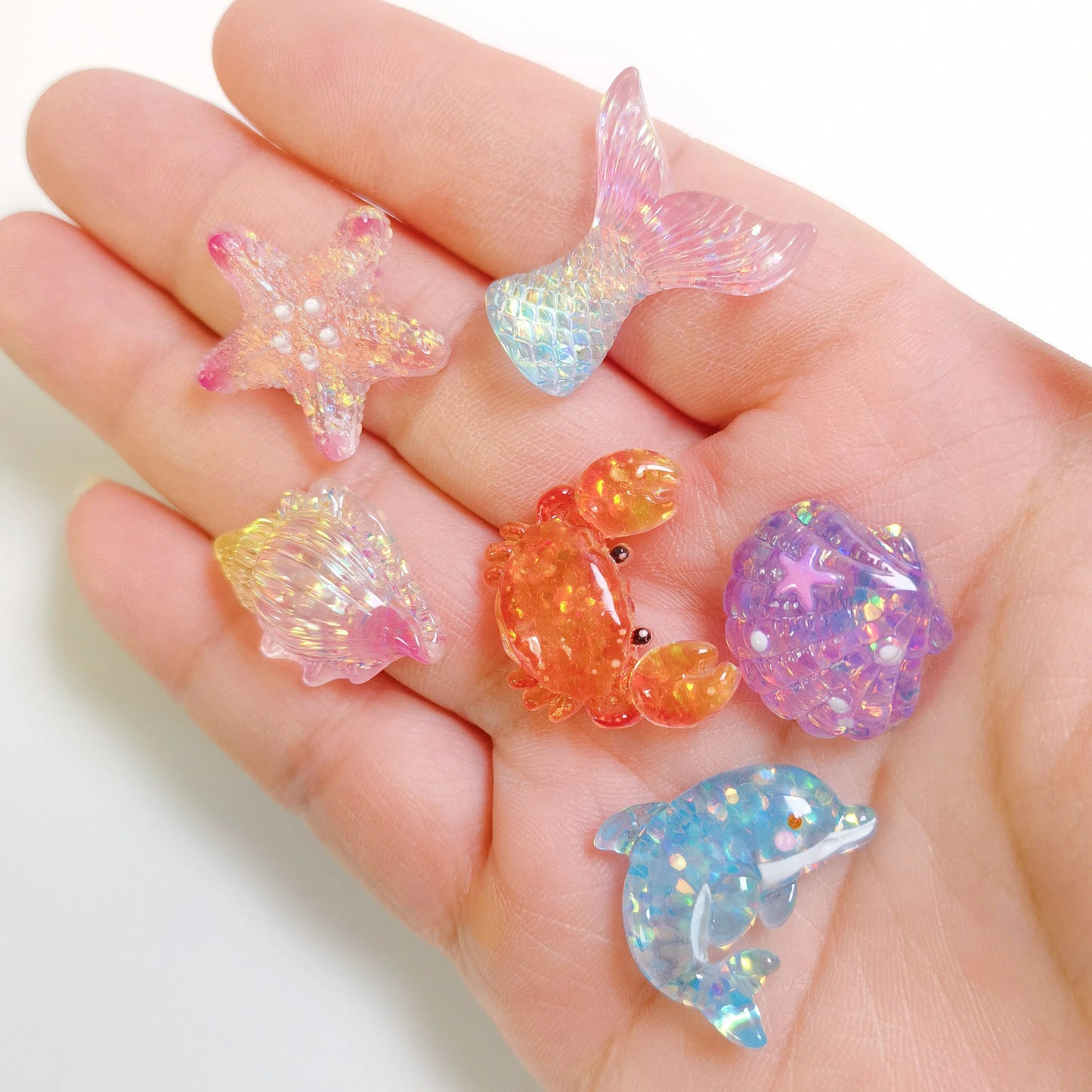 Ocean Mini Resin Animals Colorful Glitter Sea Animal Figurines Crab Starfish Mermaid Shell Dolphin Conch Crafts for Party Dec