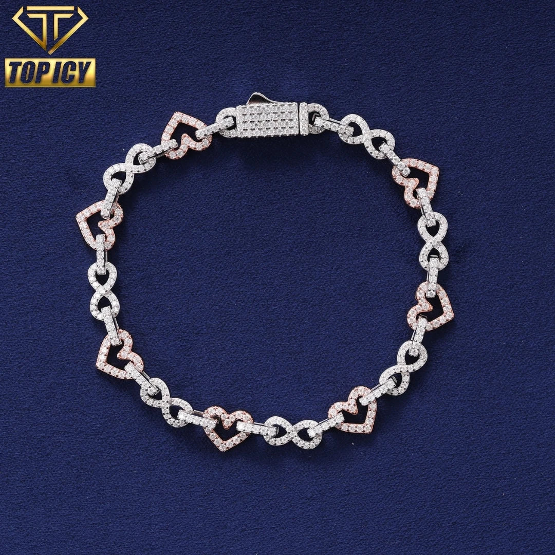 Dropshipping Women's 8mm Bracelet Sparkling 925 Silver Moissanite Diamond with Iced Two Tone Heart Mixed Infinity Bracelet