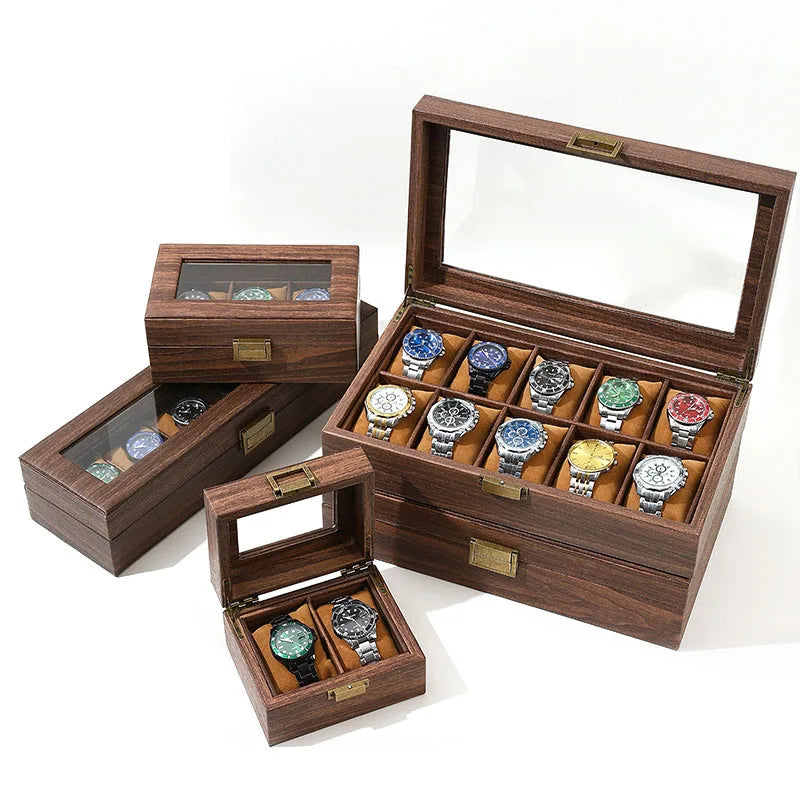 Vintage Watch Display Case Box  Luxury Custom 3 6 10 12 Slot Watch Organizer Box Wood Pattern PU Leather Watch Box