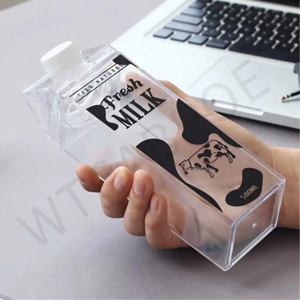 Wholesale Products New JL50007 500ml PS Portable Milk Box Milk Carton Water Bottle Clear Square Milk Bottles