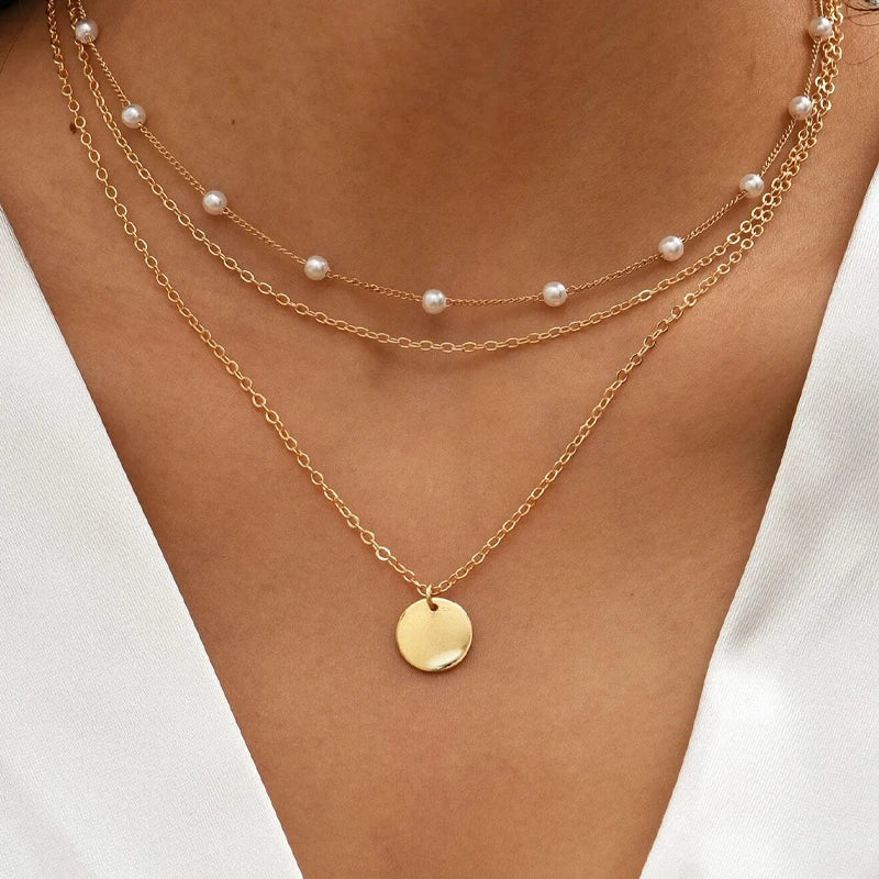 Ladies 18k Gold Plated Stainless Steel Stainless Steel Layering Necklace Women Dainty Pearl Necklace Minimalist Jewelry