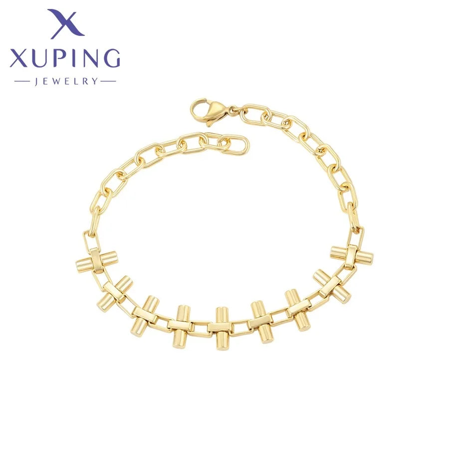 X000977671 Xuping Jewelry 14K Gold Color Plated Unisex Chain Link Cross Rapper Hip Hop Bracelet