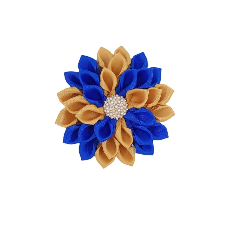 9cm Two Tone Small Satin Ribbon Layer Petal Flower Brooch Pin for Wedding Engagement Party Plating