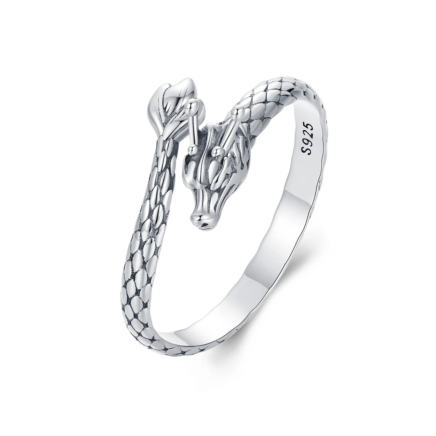 Vintage 925 Sterling Silver Dragon Opening Ring for Women Lucky Gothic Animal Stackable Rings Party Punk Hiphop Gift SCR1018-